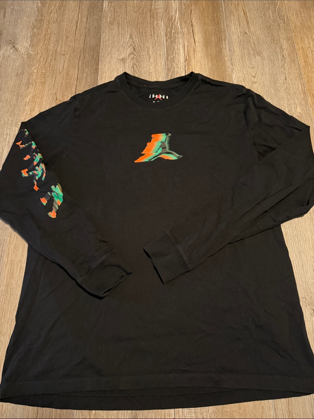 Jordan Black Long-Sleeve Tee with Orange & Green Jumpman Graphic